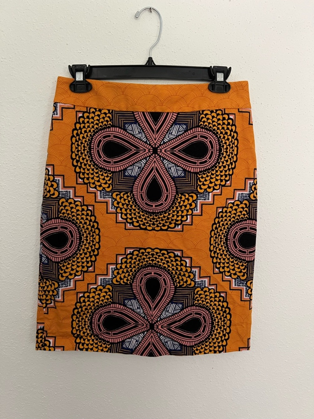 Maeve by Anthropologie Printed Orange Mini Skirt with Pink & Black Motif